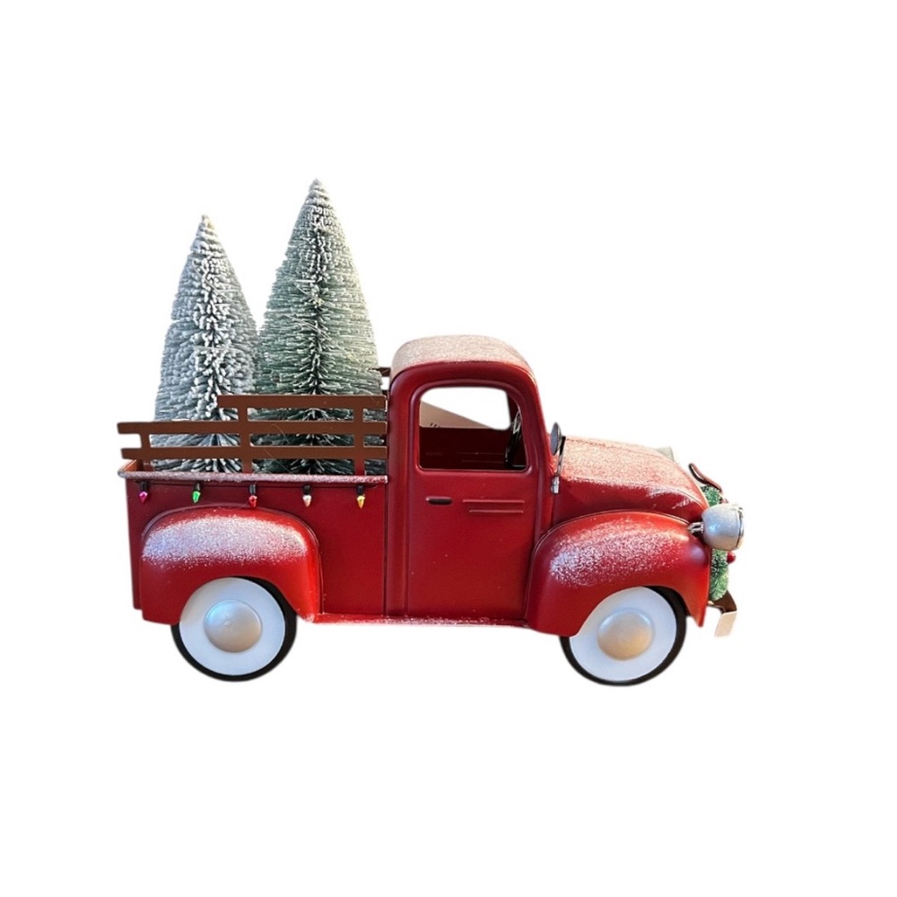 NWT Festive Voice Light Up Red Vintage Truck Christmas Decor w/ Trees